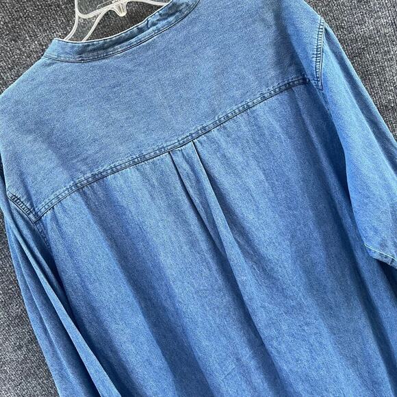 Denim Tunic Top Womens 32W Cottagecore Long Top Embroidered Floral Casual - Picture 6 of 8